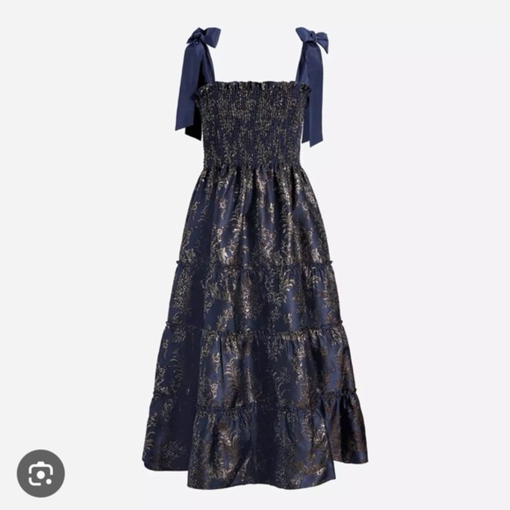 The Ribbon Ellie Nap Dress - Navy Bird Brocade